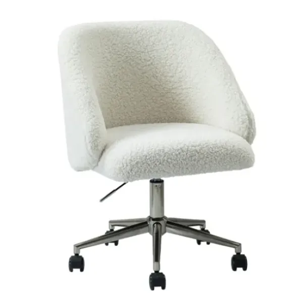 Office Furniture-Kirkland's Home Sherpa Upholstered Swivel Office Chair White