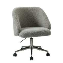 Office Furniture-Kirkland's Home Sherpa Upholstered Swivel Office Chair Gray