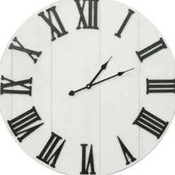 Clocks-Kirkland's Home Shiplap Whitewashed Wooden Wall Clock