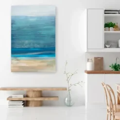 Canvas Art-Kirkland's Home Shoreline Brushstrokes Canvas Art Print, 32X48 In. White/Blue/Tan