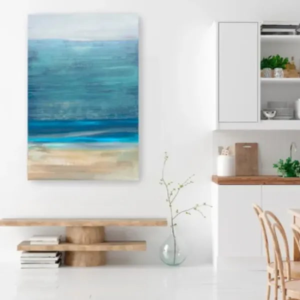 Canvas Art-Kirkland's Home Shoreline Brushstrokes Canvas Art Print, 32X48 In. White/Blue/Tan