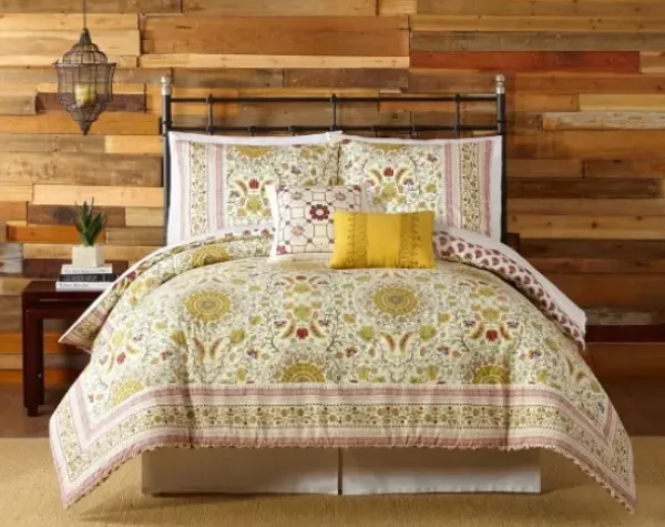 Comforters-Kirkland's Home Shyla Yellow Vinework Queen 5-Pc. Comforter Set Yellow/White