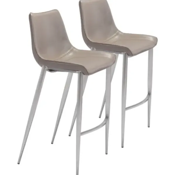 Bar Stools & Counter Height Stools-Kirkland's Home Silver & Beige Faux Leather Bar Stools, Set Of 2 Tan