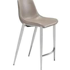 Bar Stools & Counter Height Stools-Kirkland's Home Silver & Beige Leather Counter Stools, Set Of 2 Tan