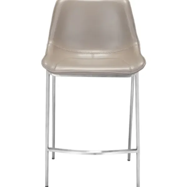 Bar Stools & Counter Height Stools-Kirkland's Home Silver & Beige Leather Counter Stools, Set Of 2 Tan