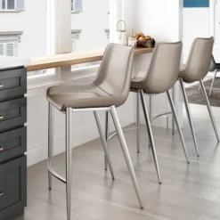Bar Stools & Counter Height Stools-Kirkland's Home Silver & Beige Leather Counter Stools, Set Of 2 Tan