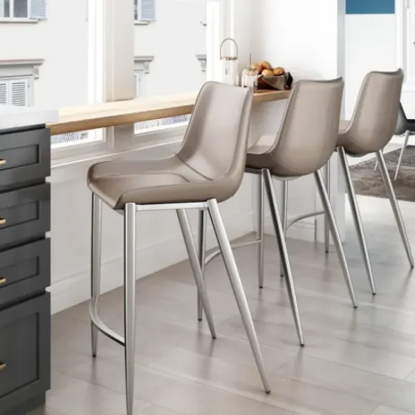 Bar Stools & Counter Height Stools-Kirkland's Home Silver & Beige Leather Counter Stools, Set Of 2 Tan