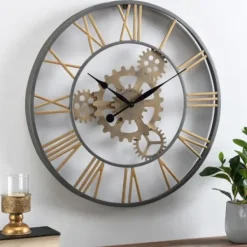 Clocks-Kirkland's Home Silver And Gold Benton Gears Wall Clock