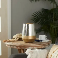 Candle Holders-Kirkland's Home Silver And Gold Pillar Candle Holder, 7 In. Silver/Gold