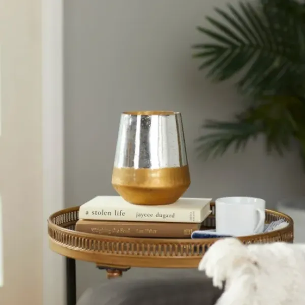 Candle Holders-Kirkland's Home Silver And Gold Pillar Candle Holder, 7 In. Silver/Gold