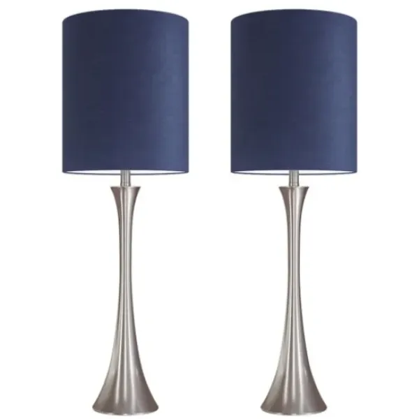 Table Lamps-Kirkland's Home Silver And Tapered Table Lamps, Set Of 2 Blue