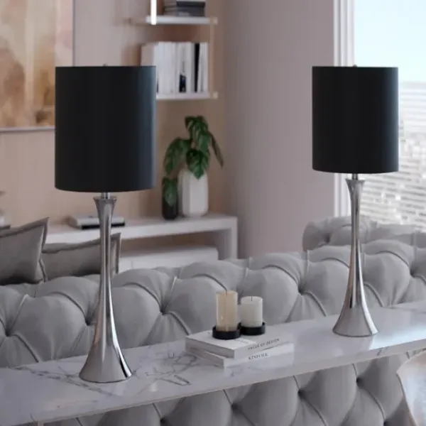 Table Lamps-Kirkland's Home Silver And Tapered Table Lamps, Set Of 2 Black