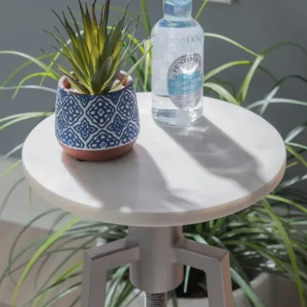 Accent & End Tables-Kirkland's Home Silver And White Marble Adjustable Drink Table Silver/White