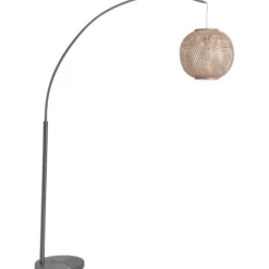 Floor Lamps-Kirkland's Home Silver Arch Woven Shade Floor Lamp Tan