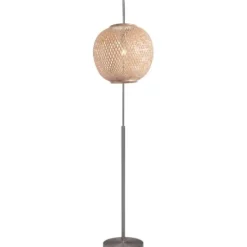 Floor Lamps-Kirkland's Home Silver Arch Woven Shade Floor Lamp Tan