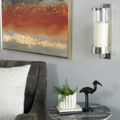 Sconces-Kirkland's Home Silver Assymetrical Modern Sconce