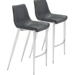 Bar Stools & Counter Height Stools-Kirkland's Home Silver Faux Leather Bar Stools, Set Of 2 Black