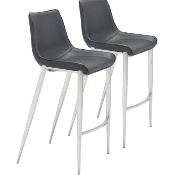 Bar Stools & Counter Height Stools-Kirkland's Home Silver Faux Leather Bar Stools, Set Of 2 Black