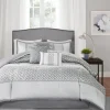 Comforters-Kirkland's Home Silver Geometric Stripes 7-Pc. Queen Comforter Set Silver/White