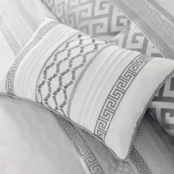 Comforters-Kirkland's Home Silver Geometric Stripes 7-Pc. Queen Comforter Set Silver/White