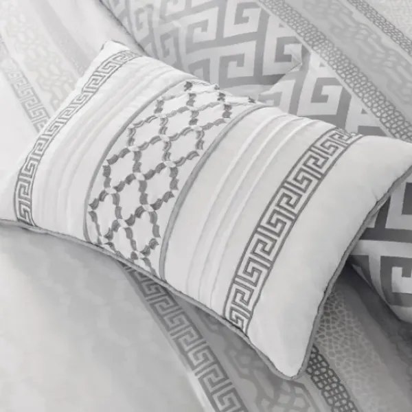 Comforters-Kirkland's Home Silver Geometric Stripes 7-Pc. Queen Comforter Set Silver/White
