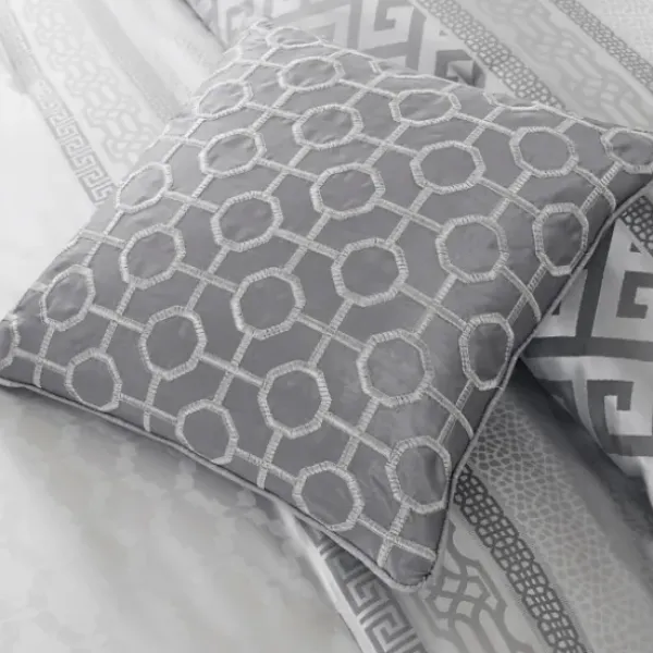 Comforters-Kirkland's Home Silver Geometric Stripes 7-Pc. Queen Comforter Set Silver/White
