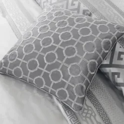 Comforters-Kirkland's Home Silver Geometric Stripes 7-Pc. King Comforter Set Silver/White