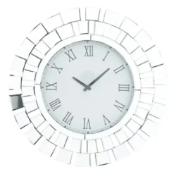 Clocks-Kirkland's Home Silver Glass Mirror Abstract Wall Clock
