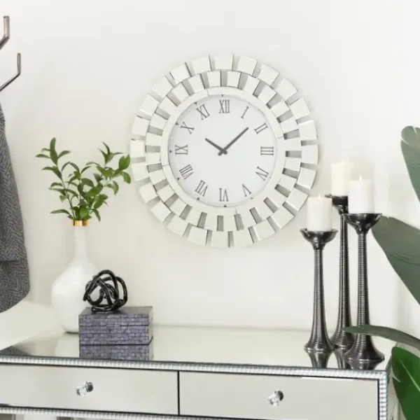 Clocks-Kirkland's Home Silver Glass Mirror Abstract Wall Clock