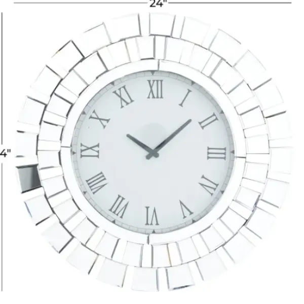 Clocks-Kirkland's Home Silver Glass Mirror Abstract Wall Clock