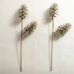 Stems & Bouquets-Kirkland's Home Silver Glittery Pinecone Floral Stem, Set Of 2 White/Brown/Silver