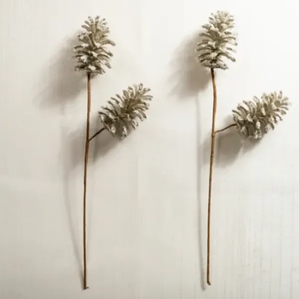 Stems & Bouquets-Kirkland's Home Silver Glittery Pinecone Floral Stem, Set Of 2 White/Brown/Silver