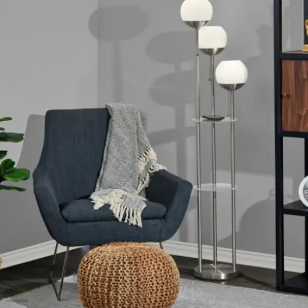 Floor Lamps-Kirkland's Home Silver Globe 3-Light Shelf Floor Lamp Silver/White