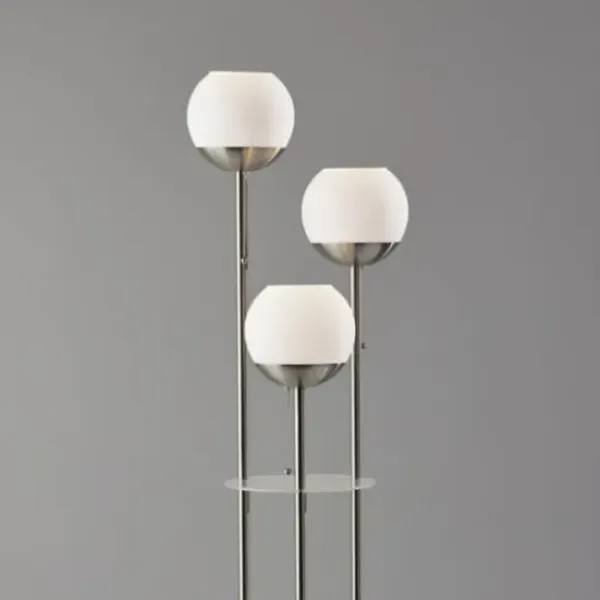 Floor Lamps-Kirkland's Home Silver Globe 3-Light Shelf Floor Lamp Silver/White
