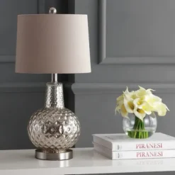 Table Lamps-Kirkland's Home Silver Hammered Mercury Glass Table Lamp White