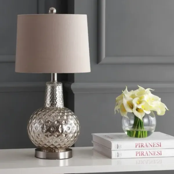 Table Lamps-Kirkland's Home Silver Hammered Mercury Glass Table Lamp White