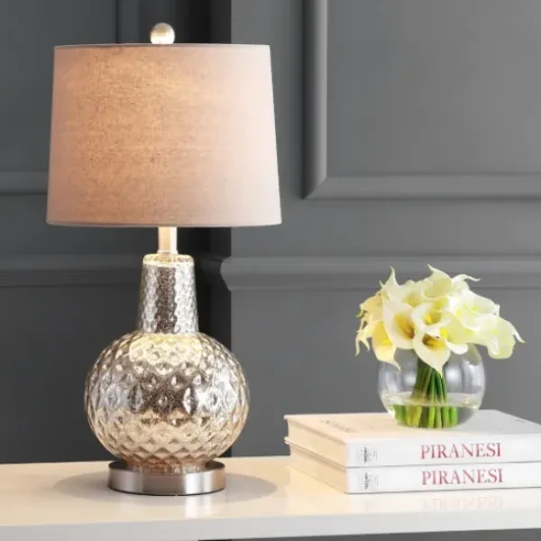 Table Lamps-Kirkland's Home Silver Hammered Mercury Glass Table Lamp White