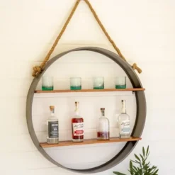 Shelves-Kirkland's Home Silver Iron Round Hanging Wall Shelf