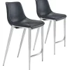 Bar Stools & Counter Height Stools-Kirkland's Home Silver Leather Counter Stools, Set Of 2 Black