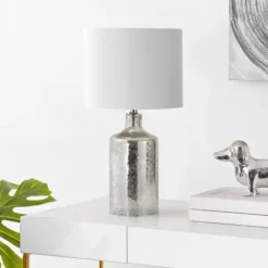 Table Lamps-Kirkland's Home Silver Mercury Glass Cylinder Table Lamp White