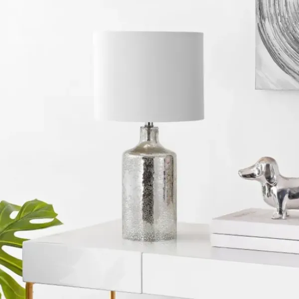 Table Lamps-Kirkland's Home Silver Mercury Glass Cylinder Table Lamp White