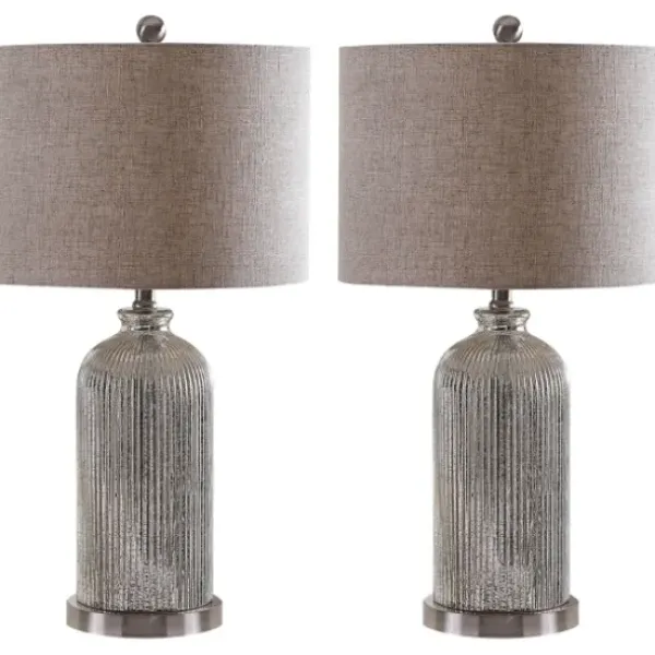 Table Lamps-Kirkland's Home Silver Mercury Glass Ribbed Table Lamps, Set Of 2 Tan