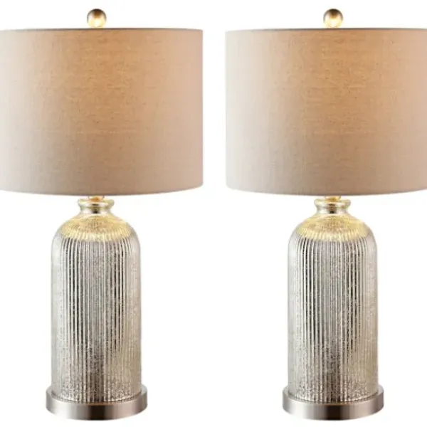 Table Lamps-Kirkland's Home Silver Mercury Glass Ribbed Table Lamps, Set Of 2 Tan