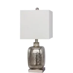 Table Lamps-Kirkland's Home Silver Mercury Glass Square Table Lamp White