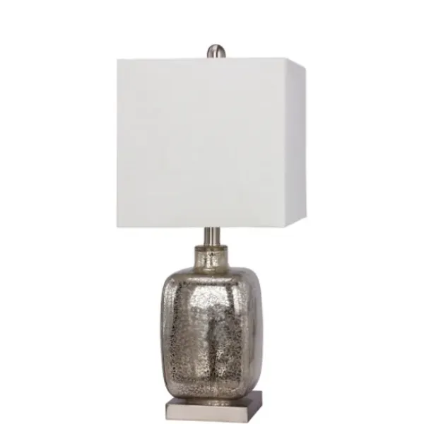 Table Lamps-Kirkland's Home Silver Mercury Glass Square Table Lamp White