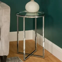 Accent & End Tables-Kirkland's Home Silver Metal And Glass Accent Tables, Set Of 2