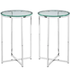 Accent & End Tables-Kirkland's Home Silver Metal And Glass Accent Tables, Set Of 2