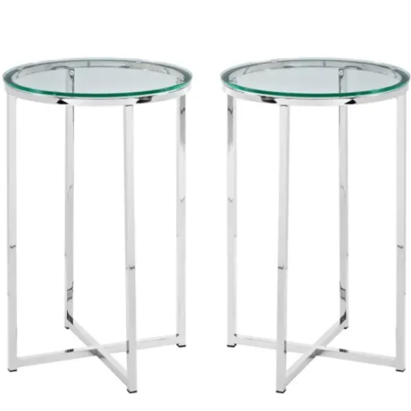 Accent & End Tables-Kirkland's Home Silver Metal And Glass Accent Tables, Set Of 2