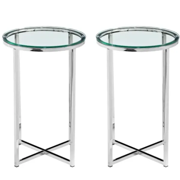 Accent & End Tables-Kirkland's Home Silver Metal And Glass Accent Tables, Set Of 2