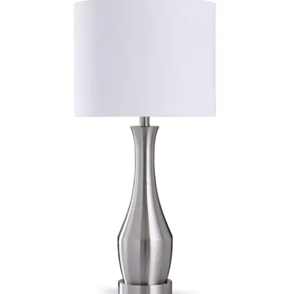 Table Lamps-Kirkland's Home Silver Metal Taper Table Lamp White
